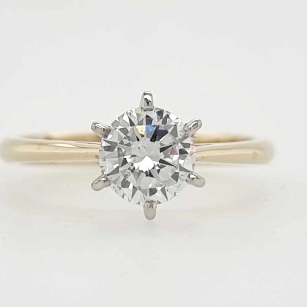 18ct White and Yellow Gold Claw Set Solitaire Diamond Ring