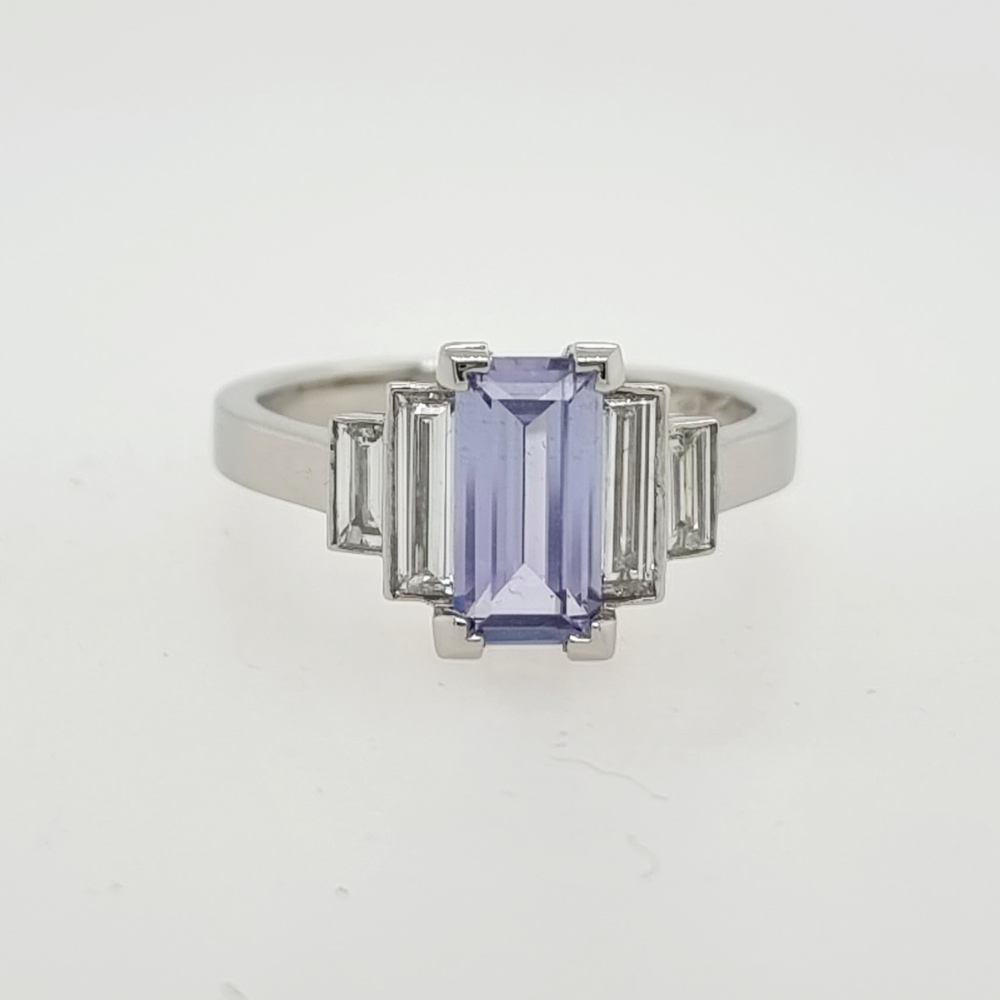 Platinum set Madagascan Blue Sapphire and Diamond Ring