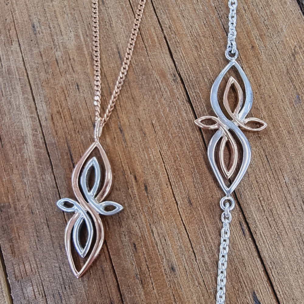 9ct Rose Gold and Sterling Silver Celtic Pendant and 9ct Rose Gold and Sterling Silver Celtic Bracelet