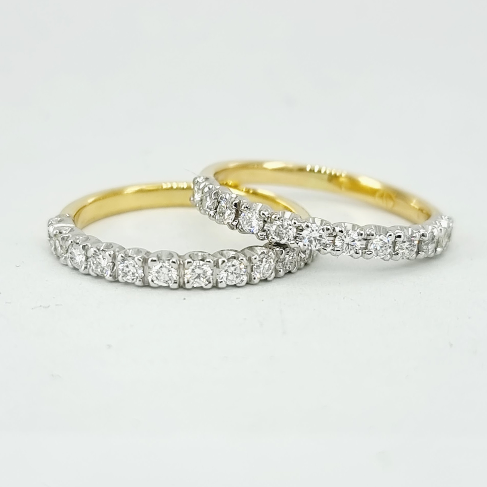 Yellow and White Gold claw set Diamond Wedding Rings