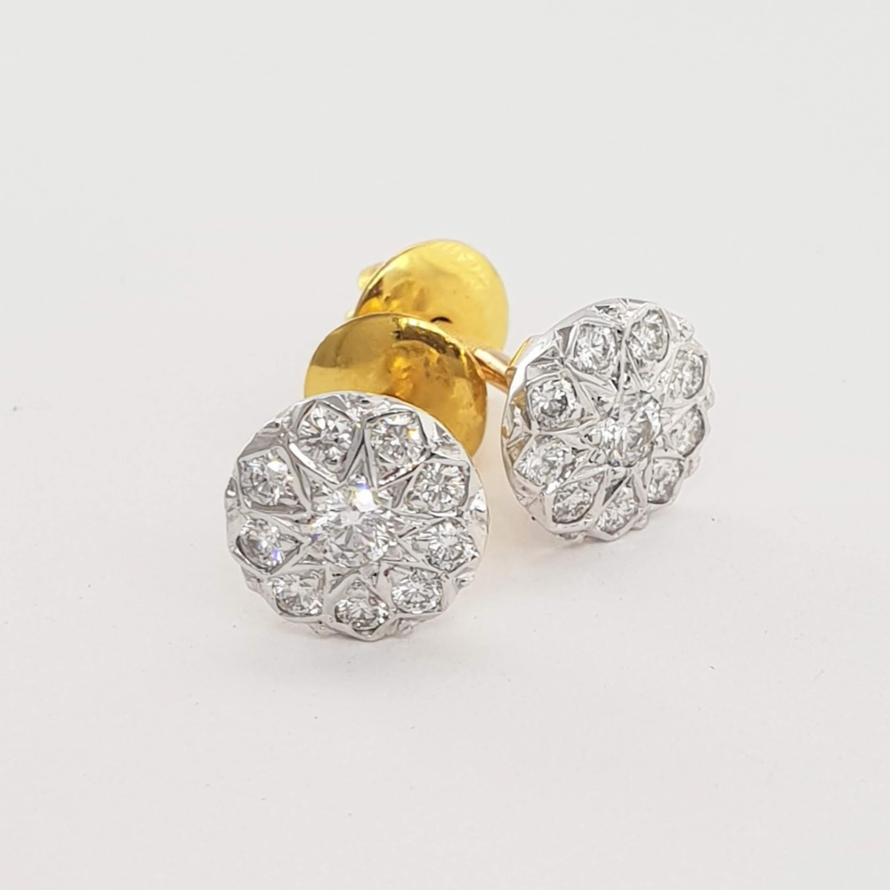 Yellow and White Gold Diamond Cluster Stud Earrings