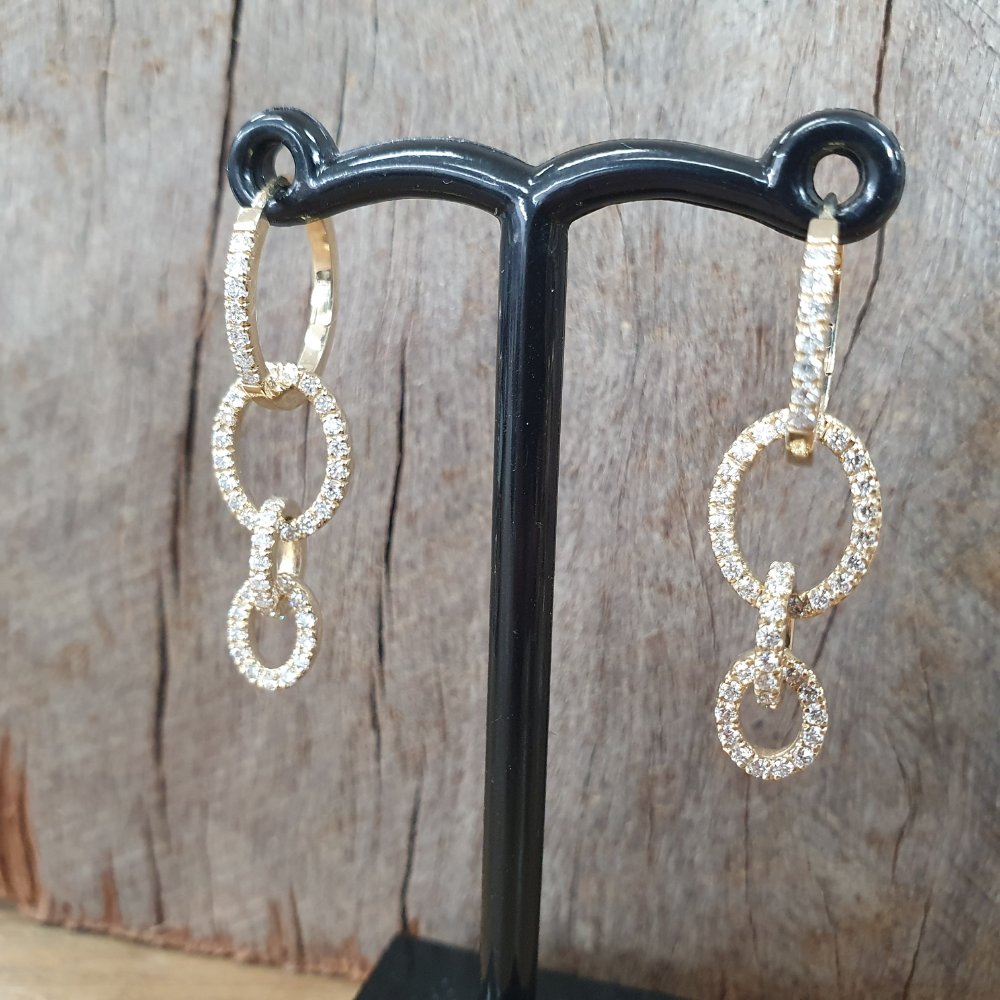 9ct Yellow Triple Link Diamond Earrings
