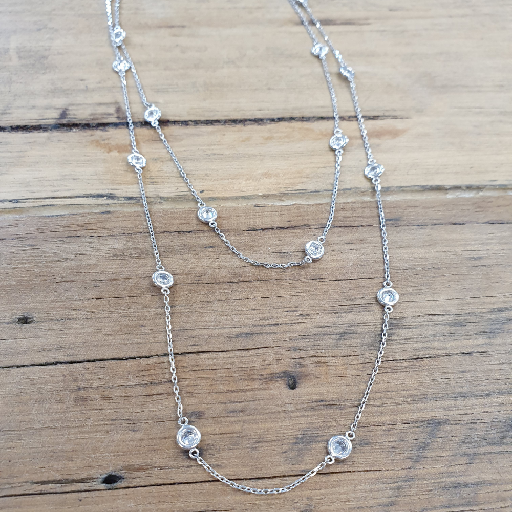 9ct White Gold rubbed in set Diamond Necklet