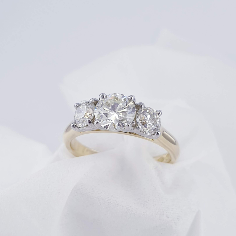 18ct Yellow and White Gold Claw Set Trilogy Diamond Ring