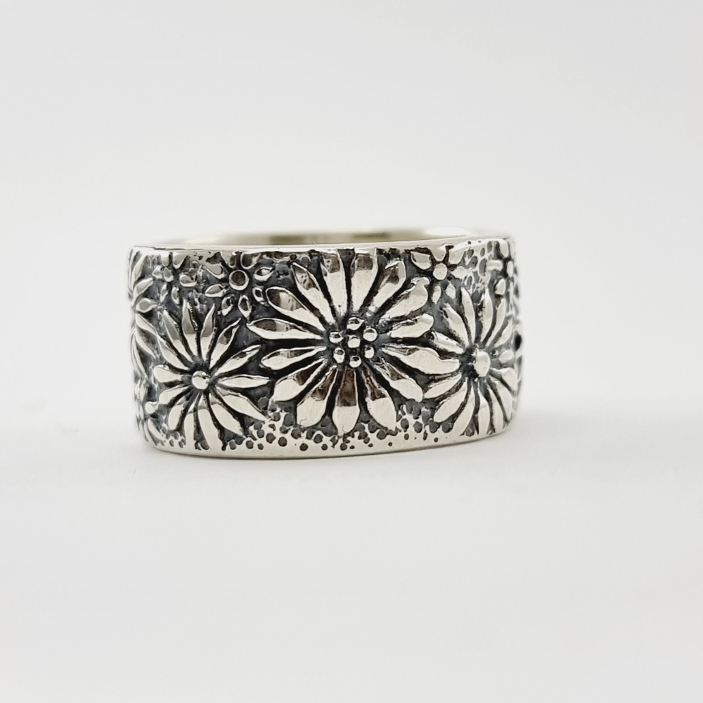 Sterling Silver Wide Flower Ring