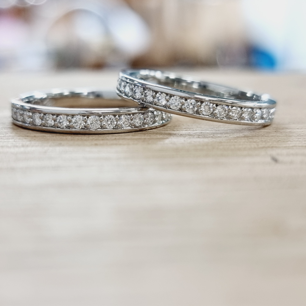 White Gold Grain set Diamond Wedding Rings