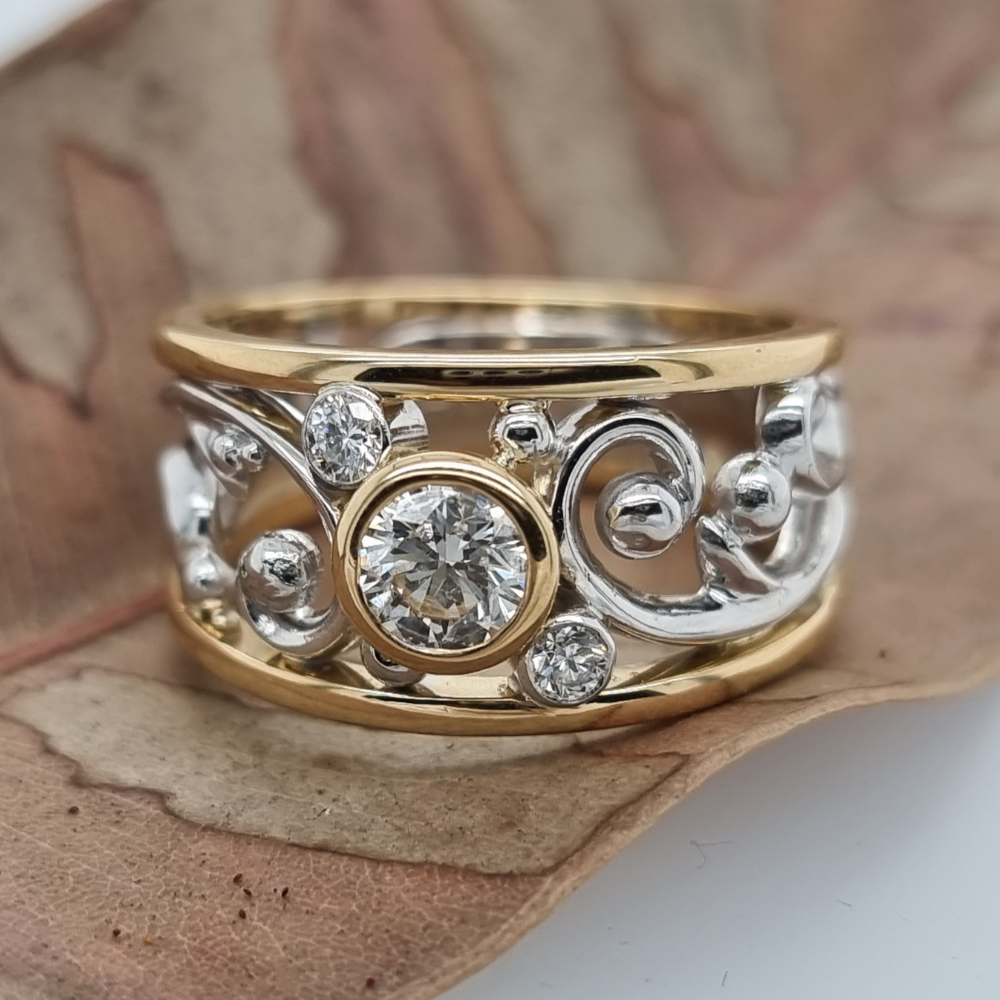 18ct Yellow Gold and Platinum Certified Lab Grown Diamond Swirl Ring