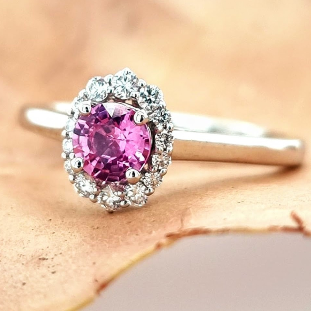 18ct White Gold Pink Sapphire and Diamond Cluster Ring