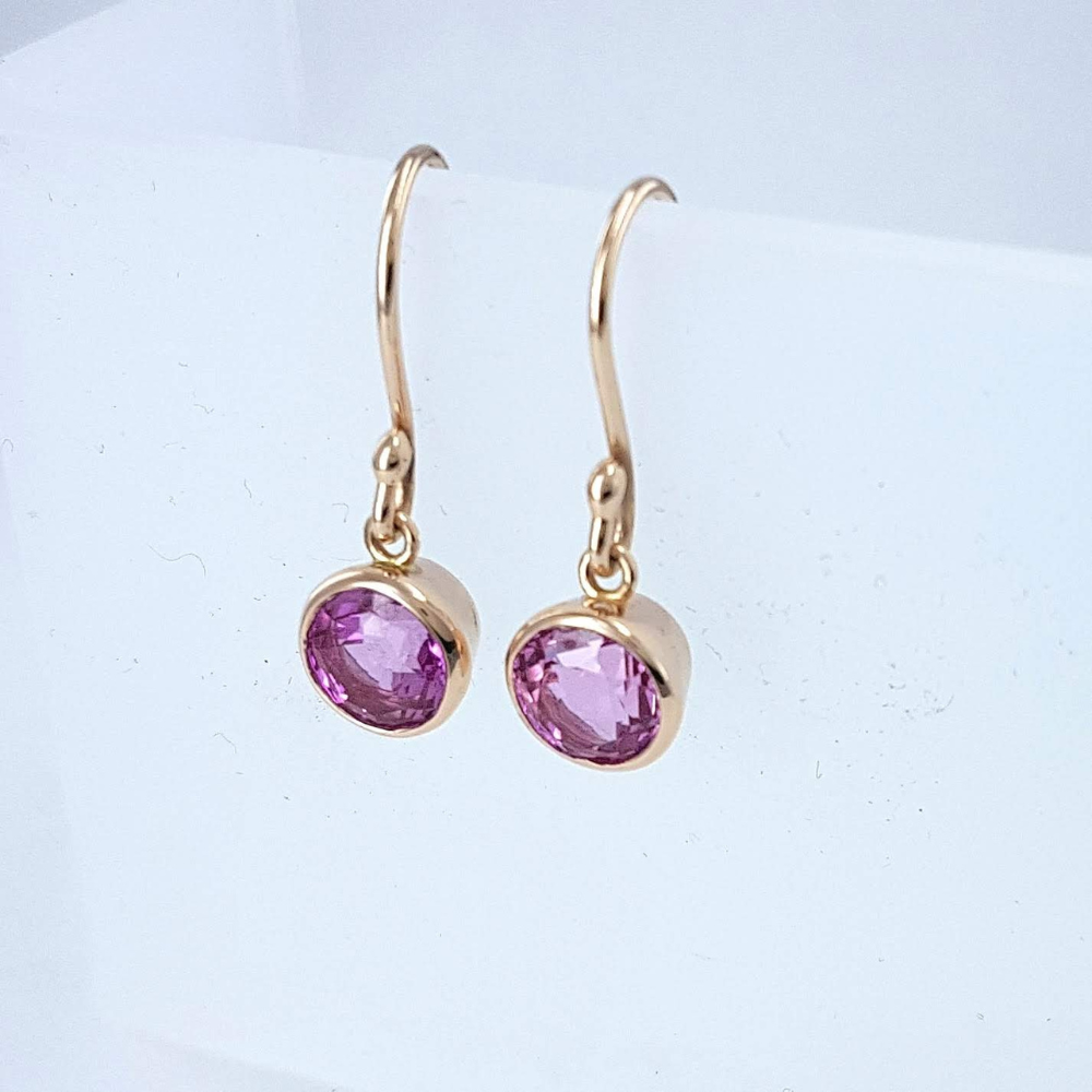 Pink Gold Rubbed in set Round Pink Sapphire Earrings