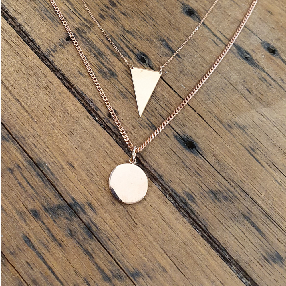 9ct Rose Gold Triangle Necklace and 9ct Rose Gold Disk Pendant