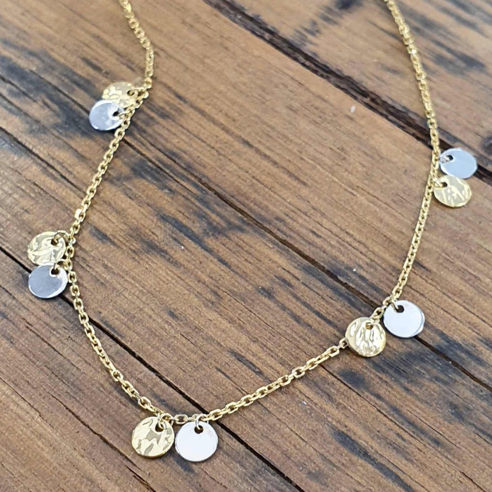 9ct White and Yellow Gold Disk Necklet