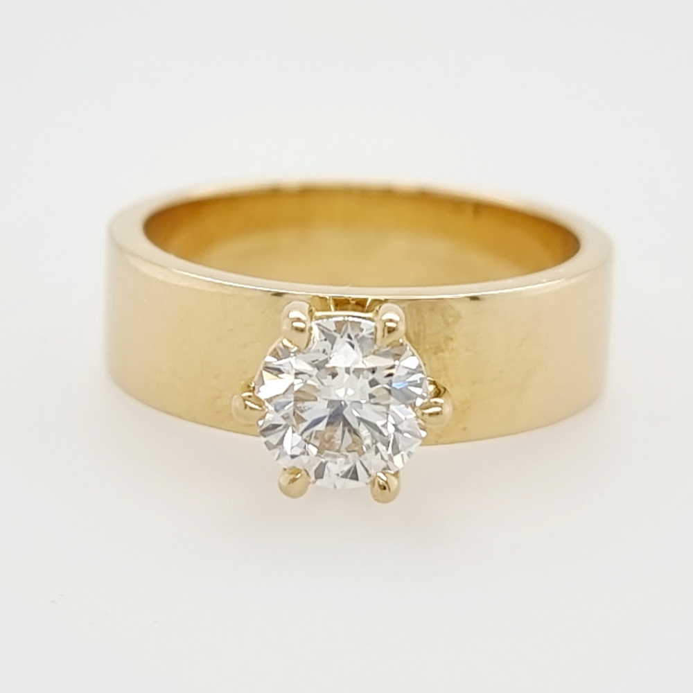 Yellow Gold Solitaire Ring with Wide Band