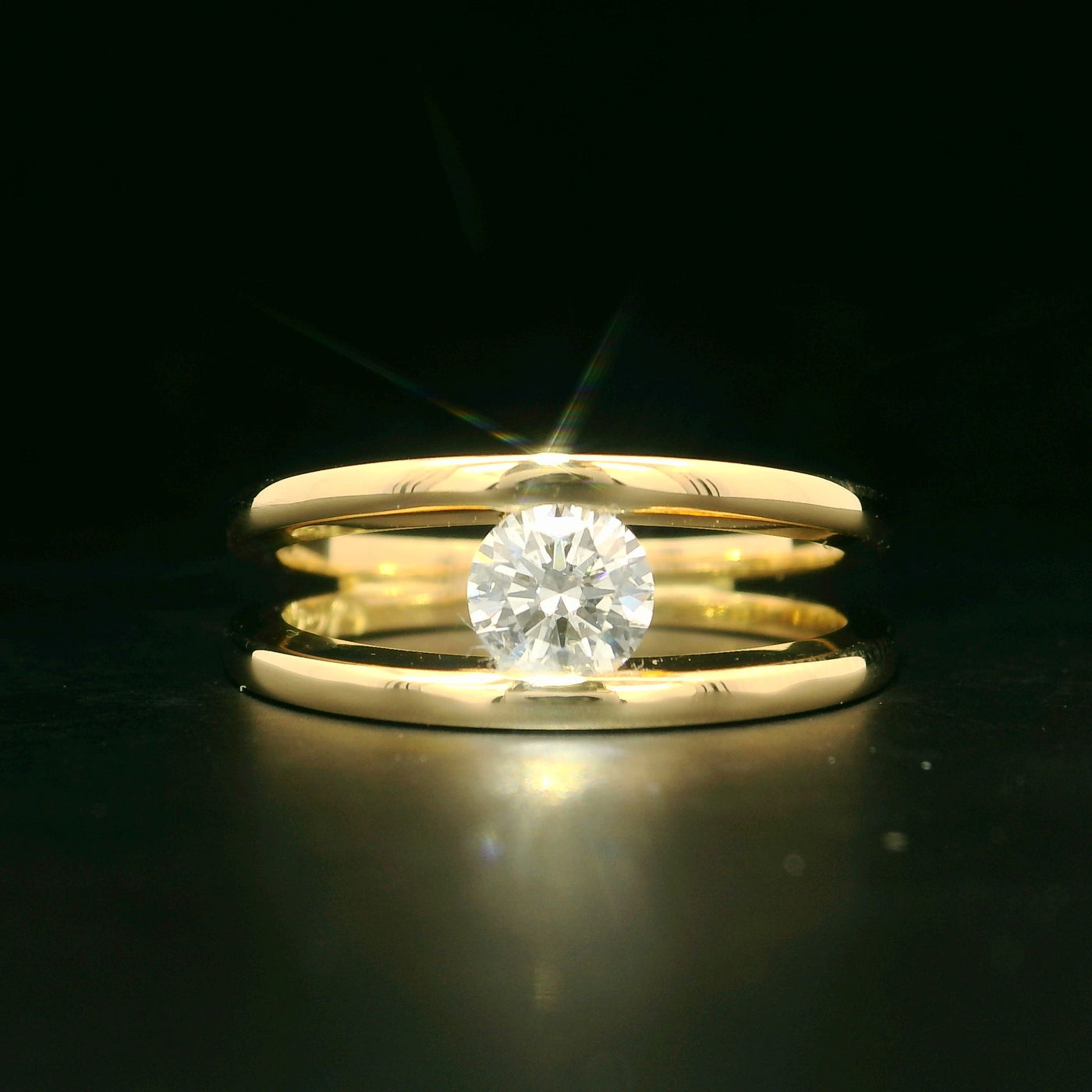 18ct Yellow Gold Diamond Solitaire Ring in Open Band