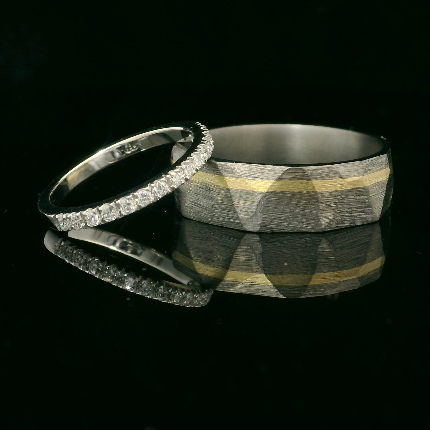 White Gold Claw set Diamond Ring with Tantalum and Gold Geometric Ring