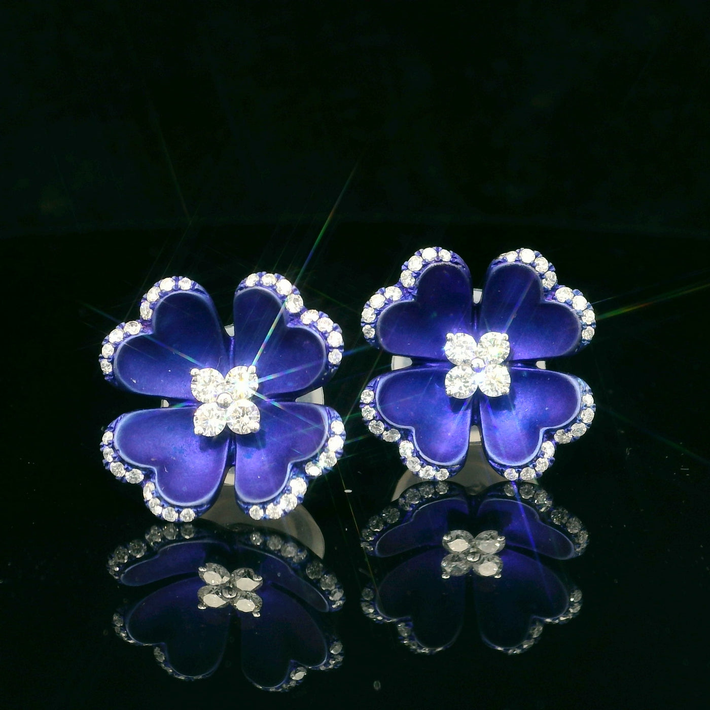 Artisan Titanium Flower Stud Earrings with Diamonds