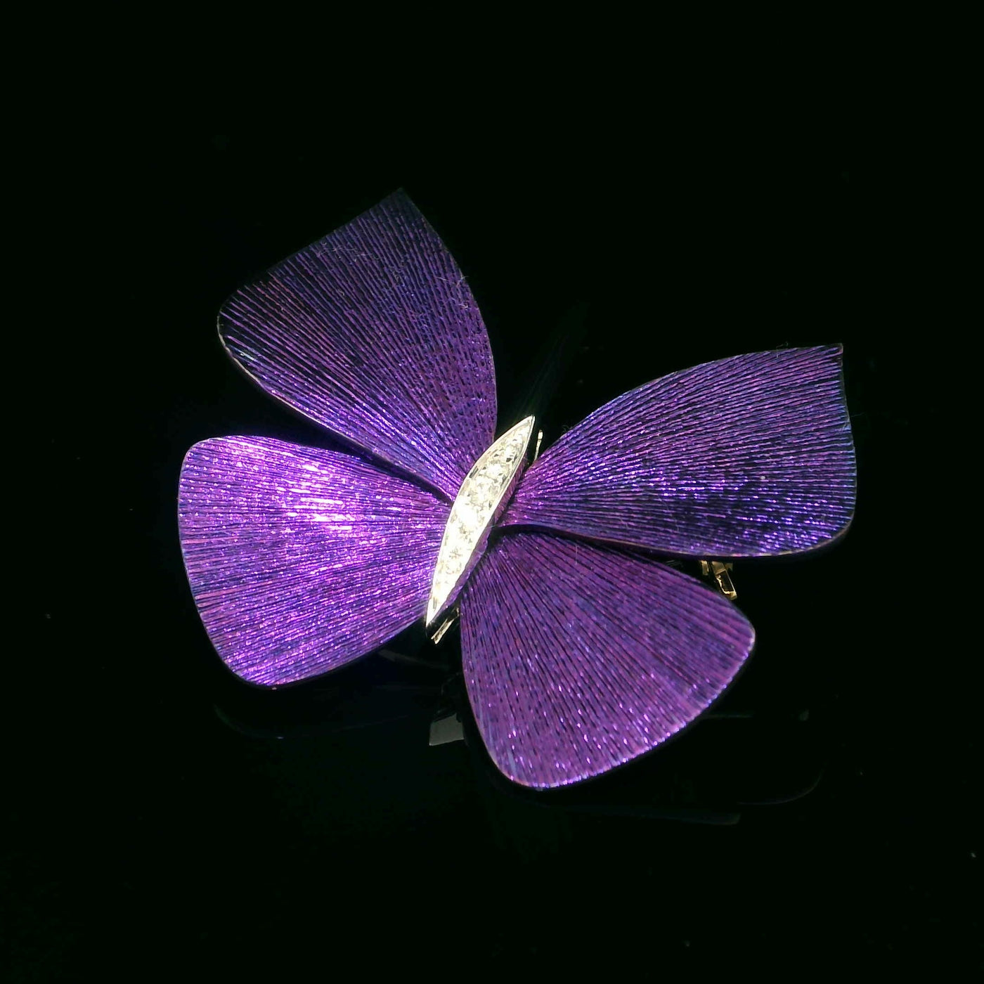 Artisan Purple Titanium Butterfly Brooch with Diamonds