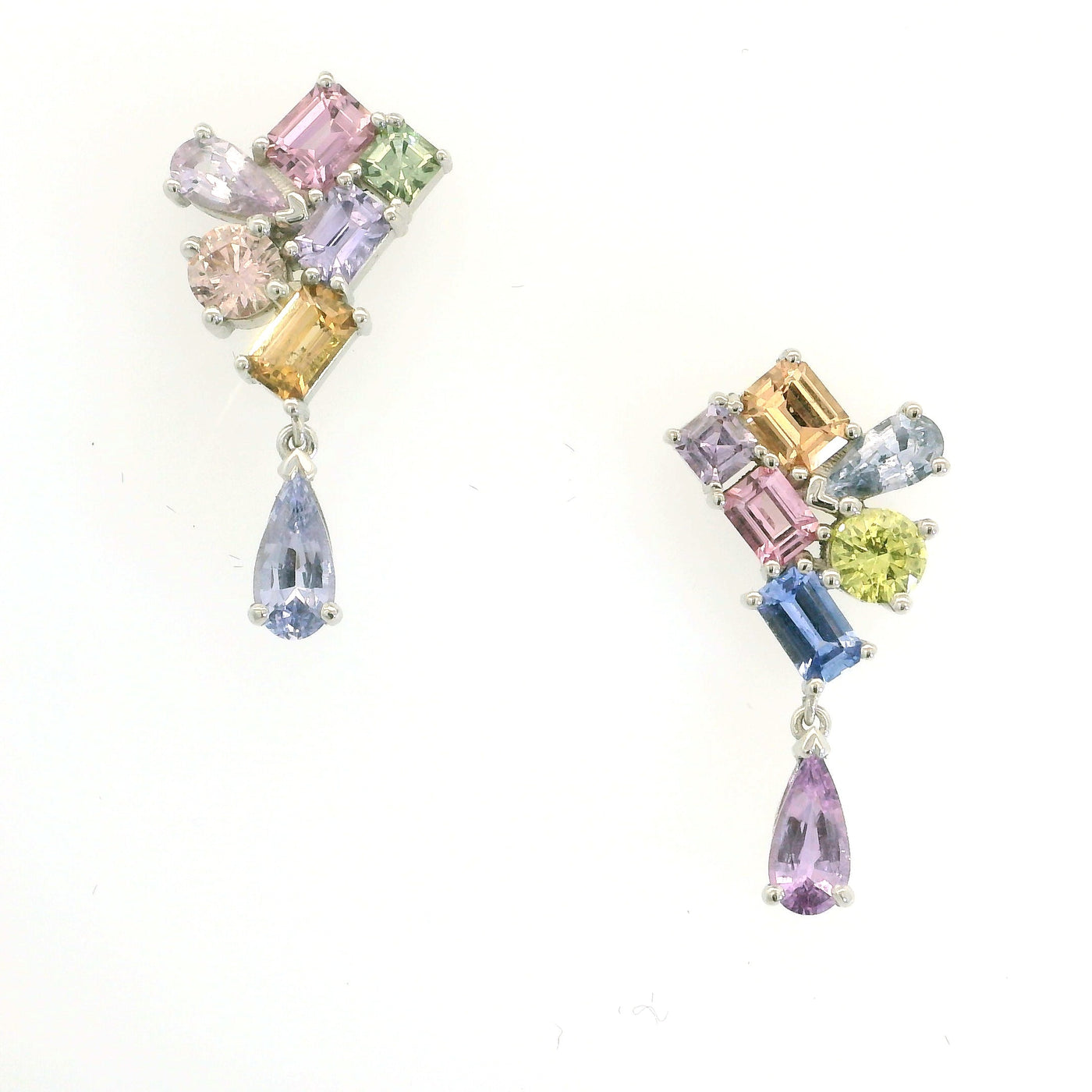 Platinum set Multi Colour and Cut Pastel Sapphire Earrings