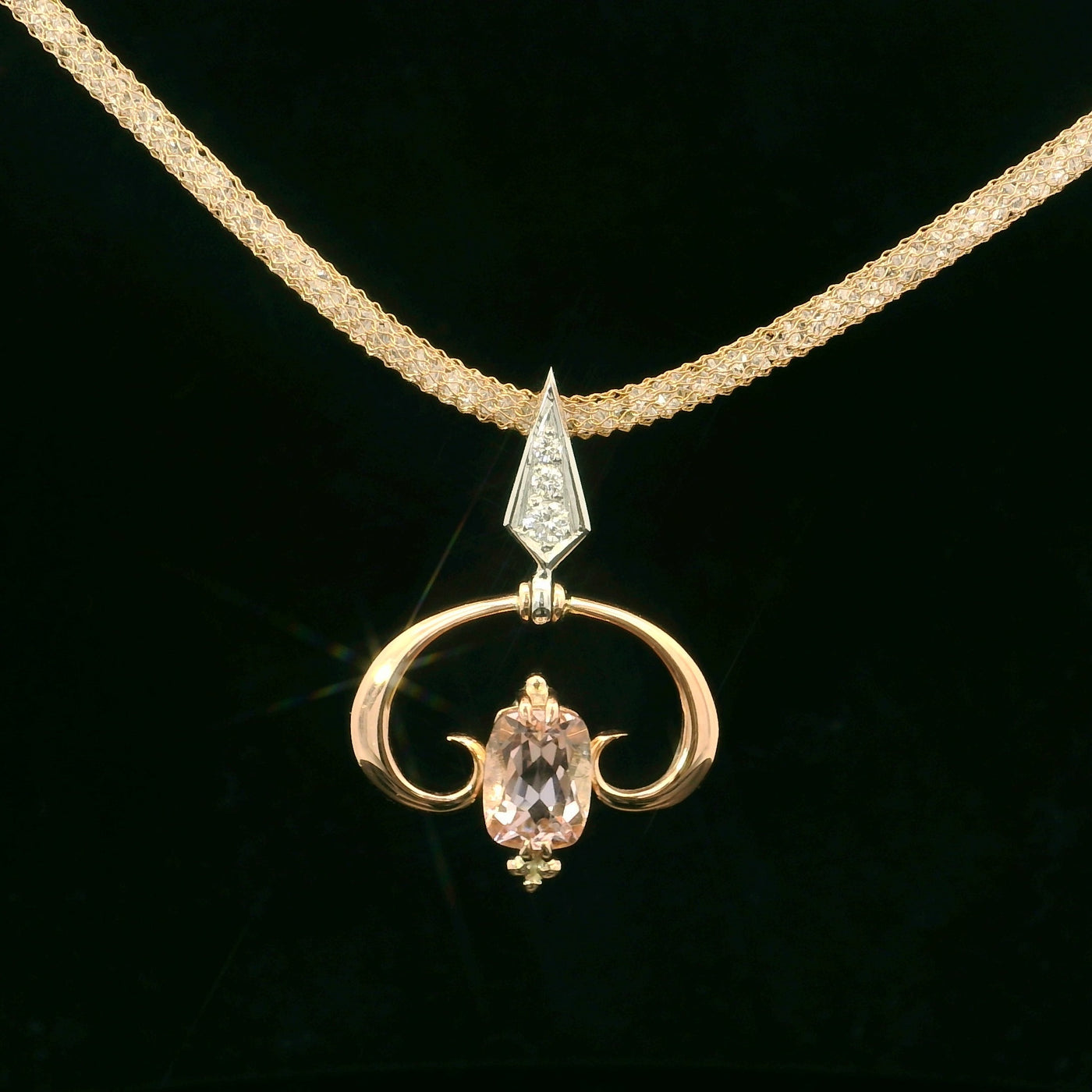Handmade Pink and White Gold Morganite Pendant with Diamonds