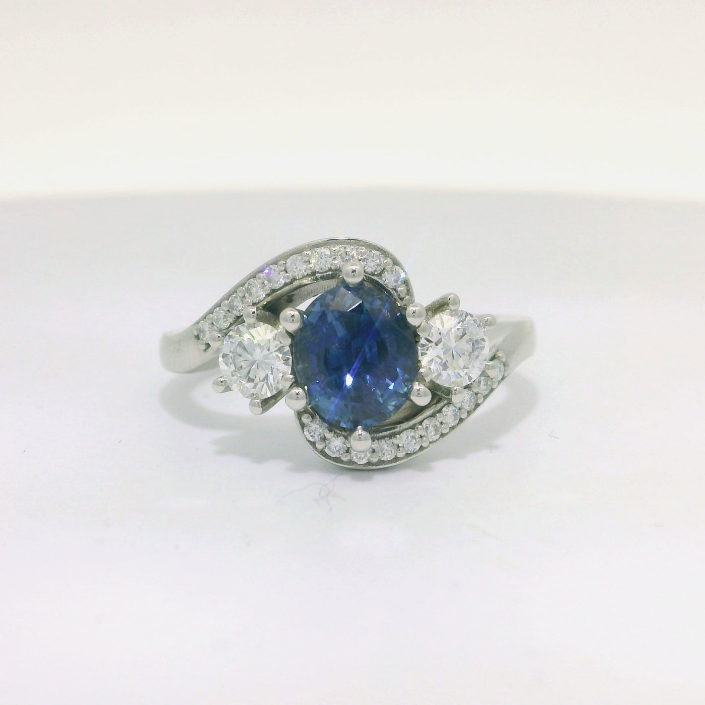 Platinum set Blue Sapphire and Diamond Ring
