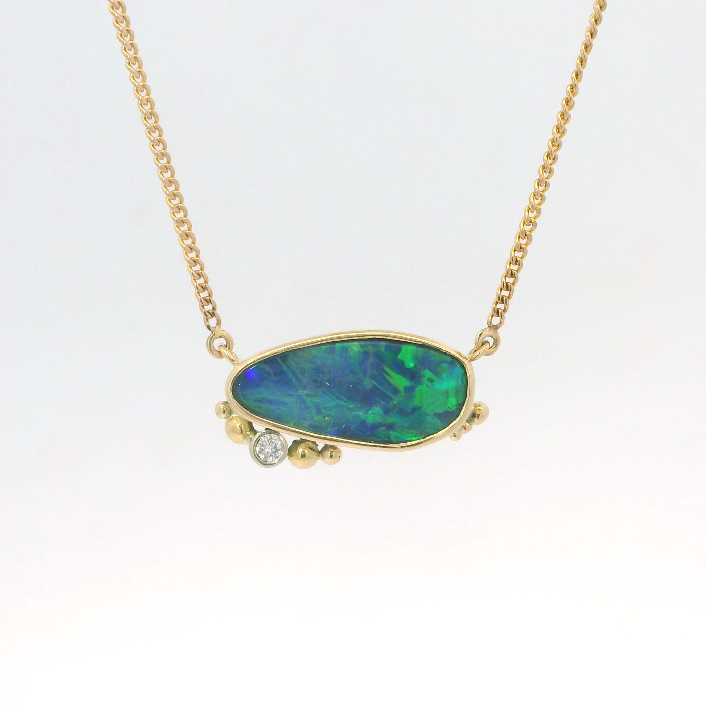 9ct Yellow Gold Opal Doublet and Diamond Necklet