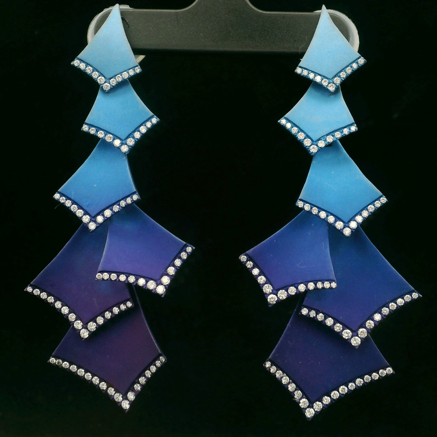 Artisan Purple and Blue Titanium Drop Earrings with Diamonds