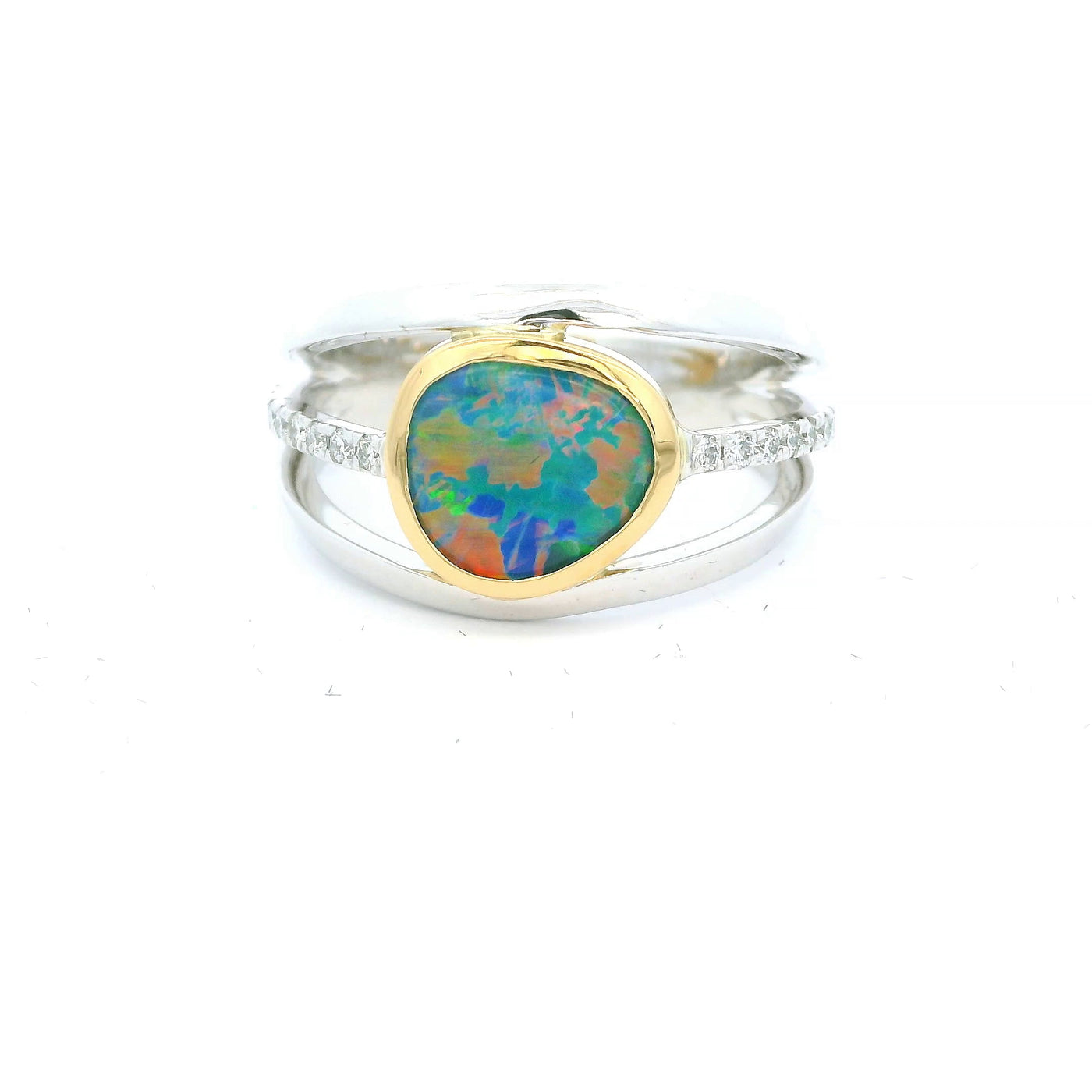 18ct White and Yellow Gold 0.91ct Opal Doublet ring with Diamond Band