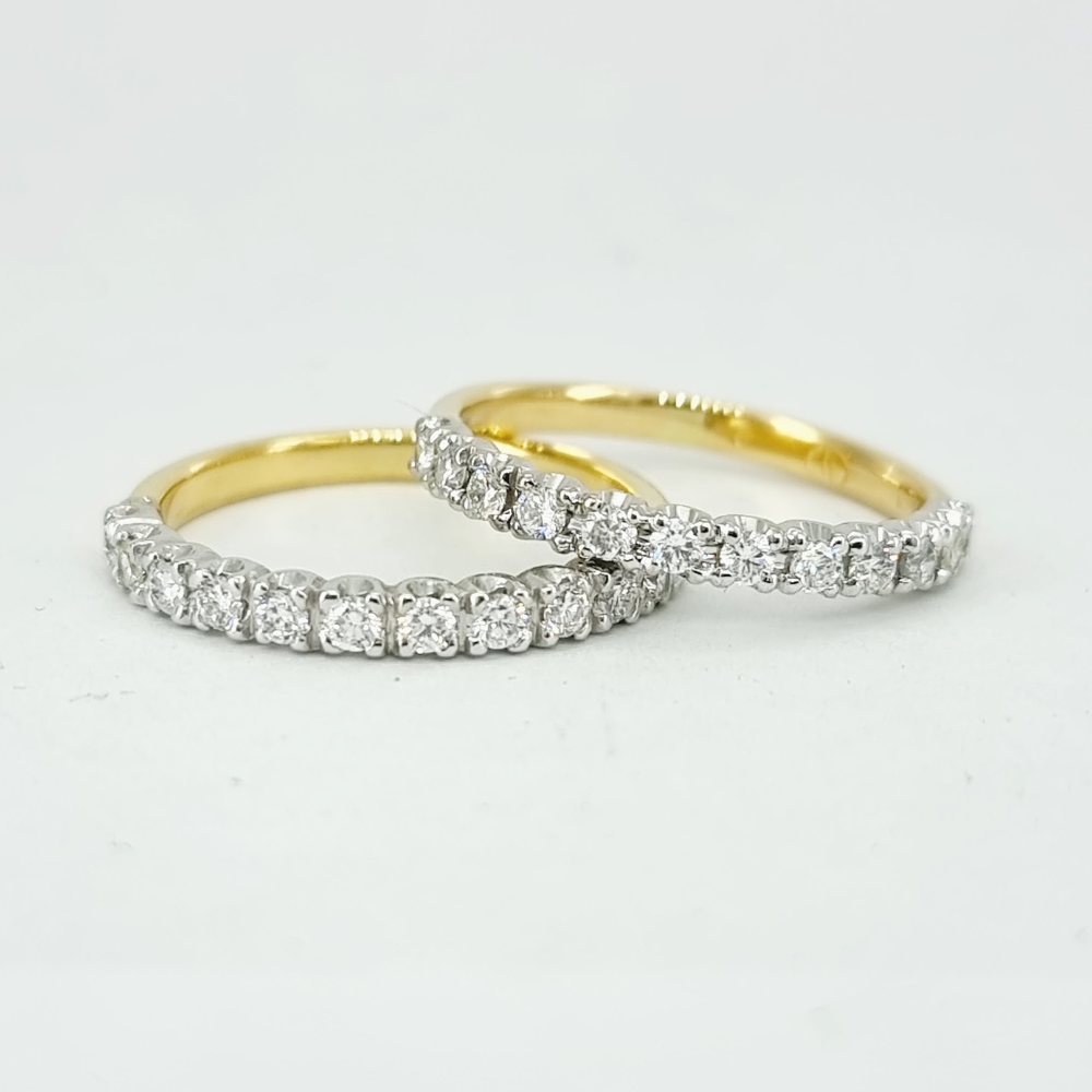 Yellow and White Gold claw set Diamond wedding bands