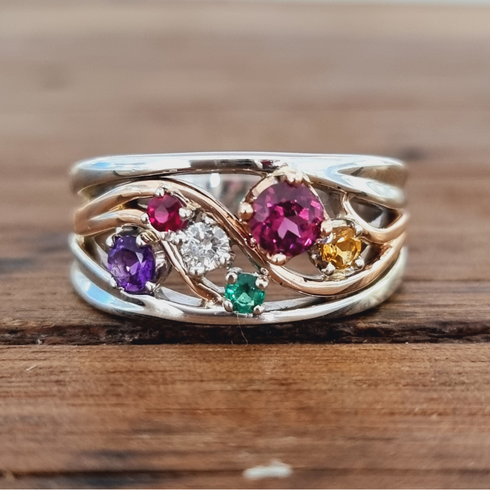 Coloured Gemstone Wave Ring