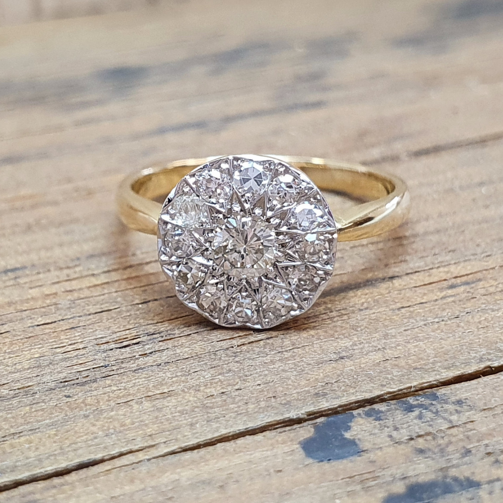 Yellow and White Gold Diamond Cluster Ring