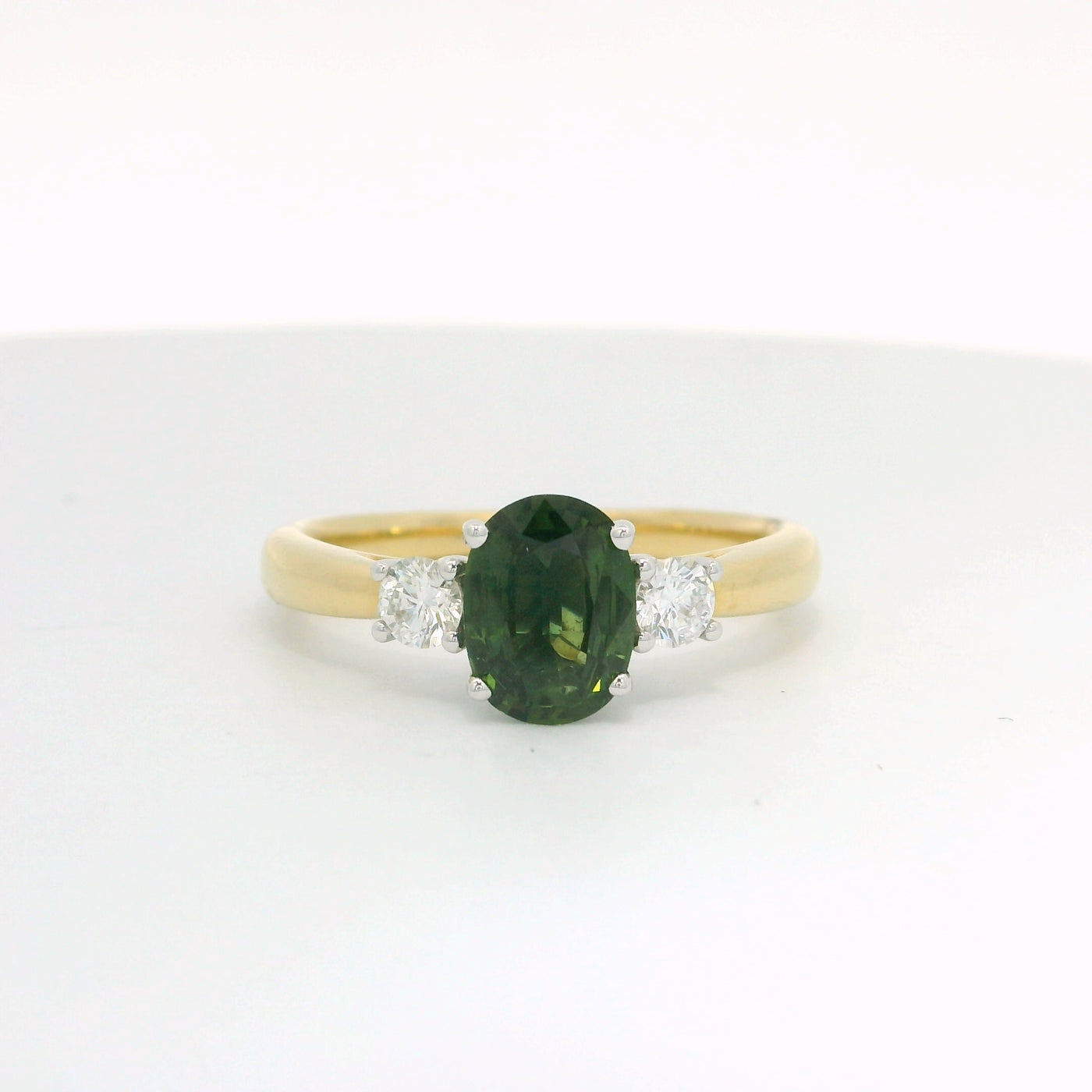 18ct Yellow and White Gold Green Sapphire and Diamond Trilogy Ring