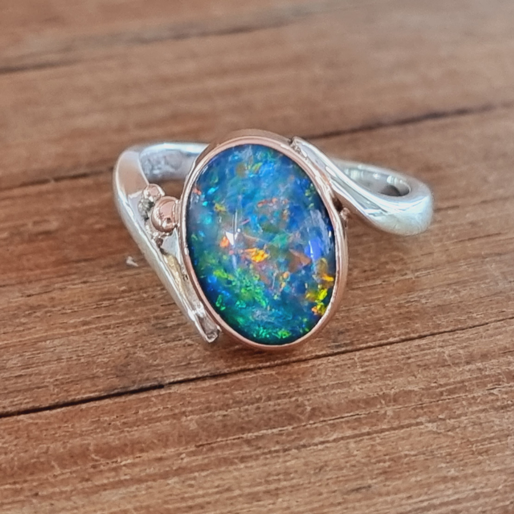 White and Rose Gold Opal Ring