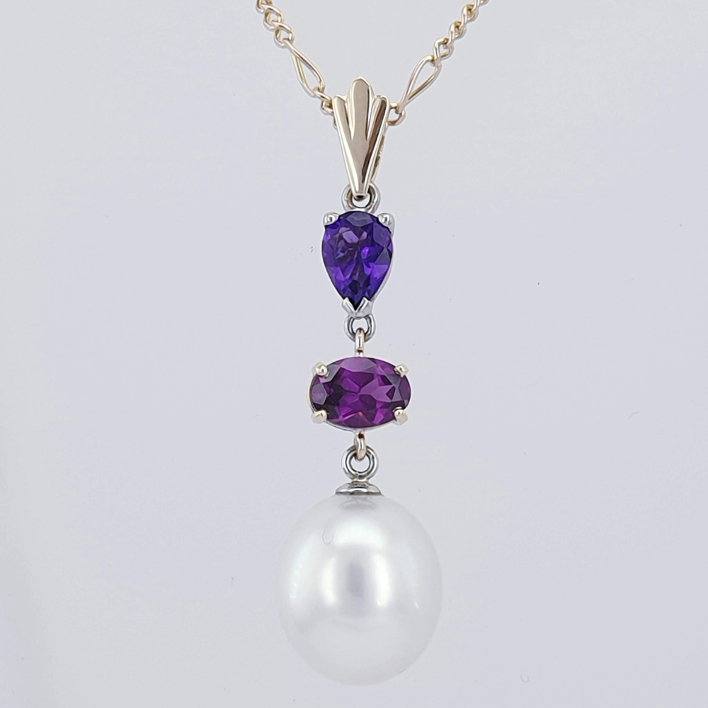 White Gold Purple Garnet And South Sea Pearl Pendant