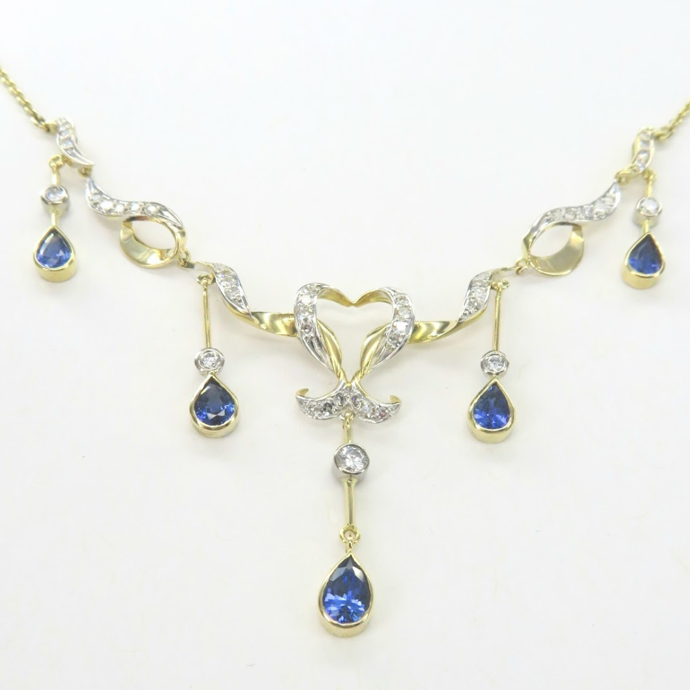 Yellow and White Gold Sapphire and Diamond Necklace